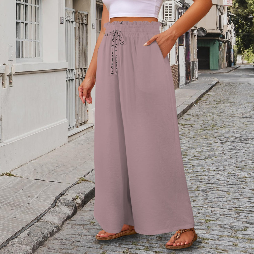 Msrise Msrise by: Msrise Elastic Waist Tether Pockets Wide Leg Pants