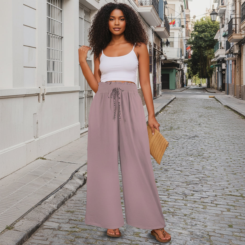 Msrise Msrise by: Msrise Elastic Waist Tether Pockets Wide Leg Pants