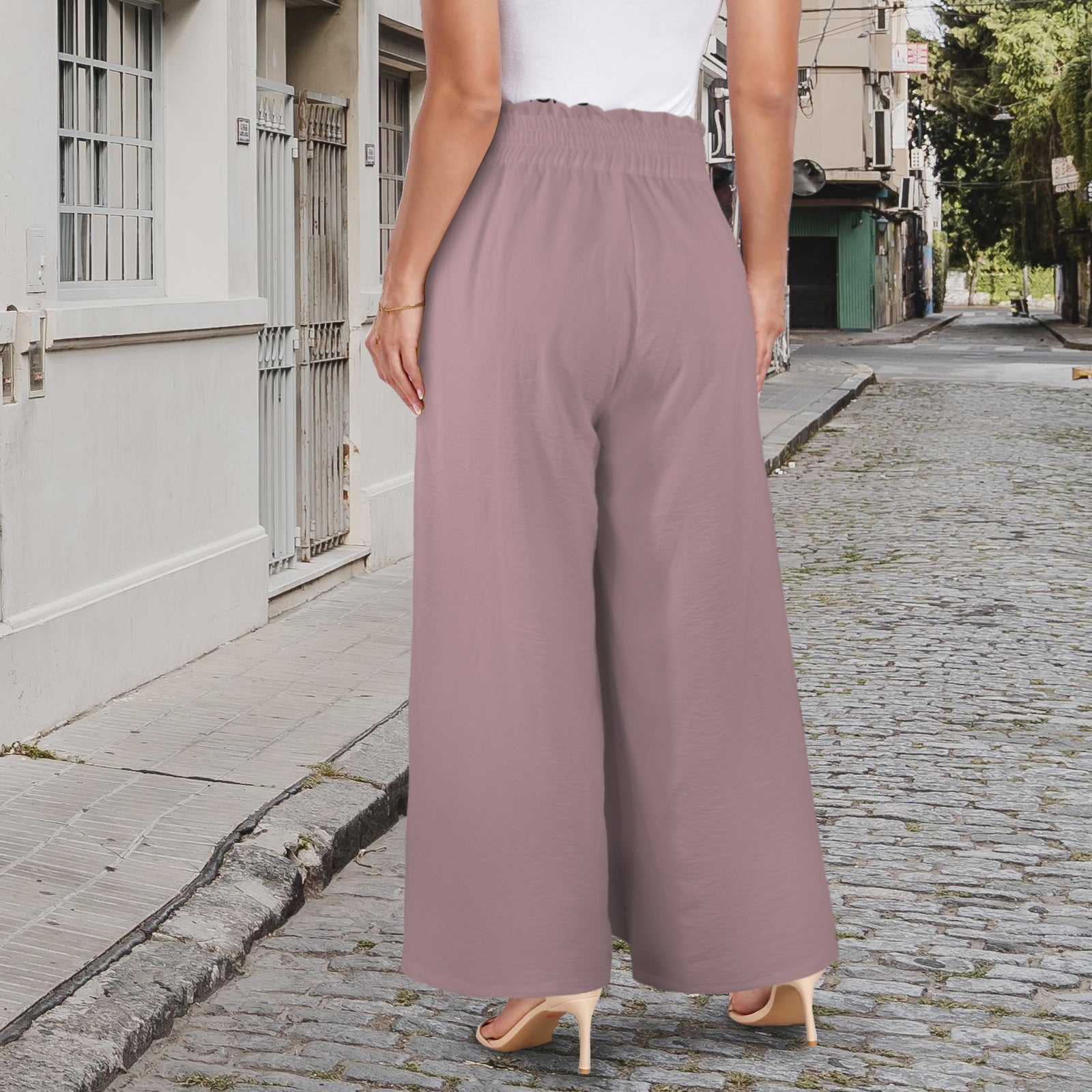 Msrise Msrise by: Msrise Elastic Waist Tether Pockets Wide Leg Pants