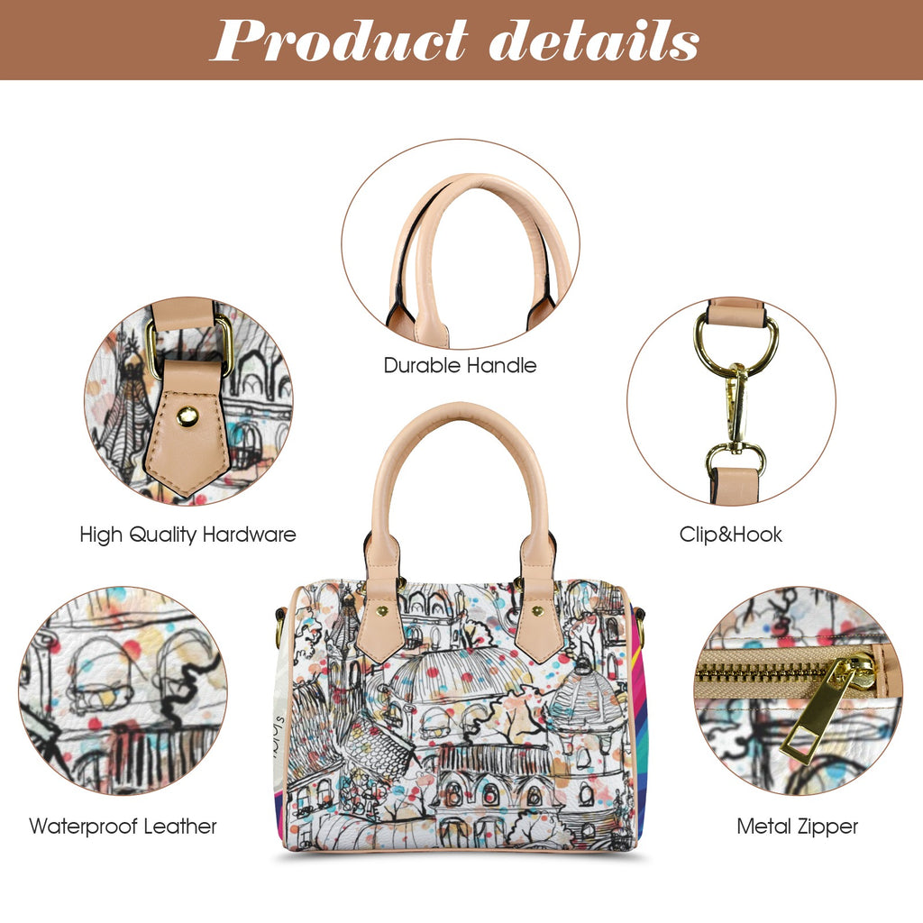MDM's Drip Boston Leather Handbag-Khaki Handle